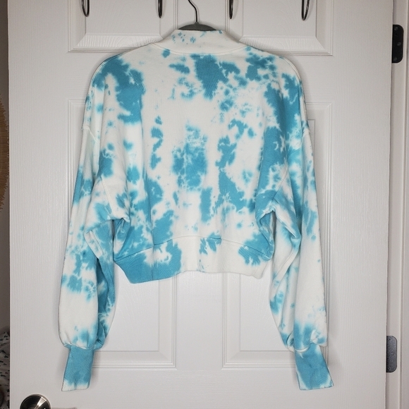 Spiritual Gangster Revolve Blake Blue Tie Dye Printed Rib Mock Neck Sweatshirt - Picture 6 of 9